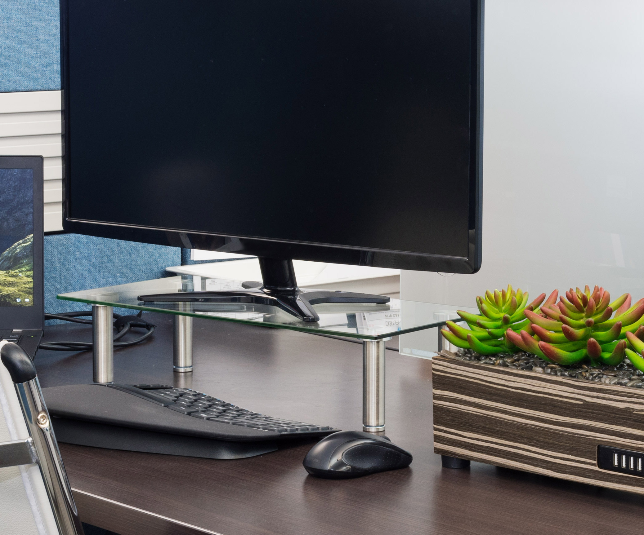 Tempered Glass Monitor Riser, (4) Silver Standoffs - Clear - Image 4