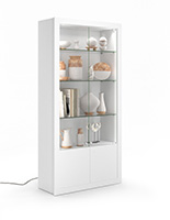 White display cabinet with glass doors and tempered glass shelves