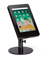 Black adjustable countertop iPad stand supports iPad 10.2 7th and 8th generation