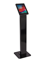 Black rotating standing iPad floor kiosk with steel base and pole