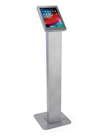 Silver rotating standing iPad floor kiosk with powder-coated steel base