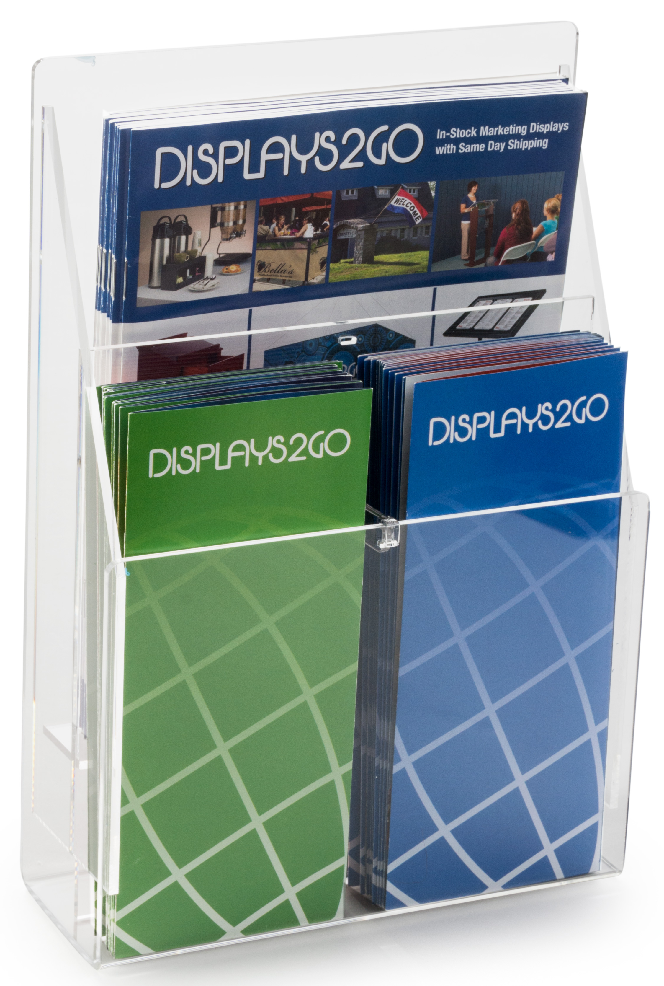 Acrylic Literature Holder, 4"/8.5"w, Wall or Tabletop, Adjustable Pockets - Clear - Image 2
