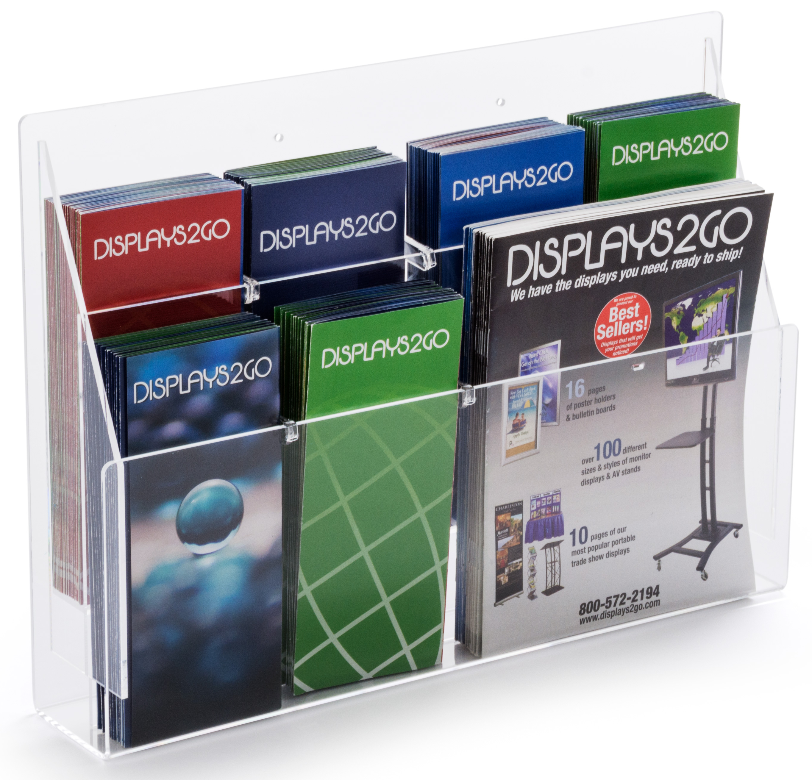Acrylic Literature Holder, 4"/8.5"w, Wall or Tabletop, Adjustable Pockets - Clear - Image 2