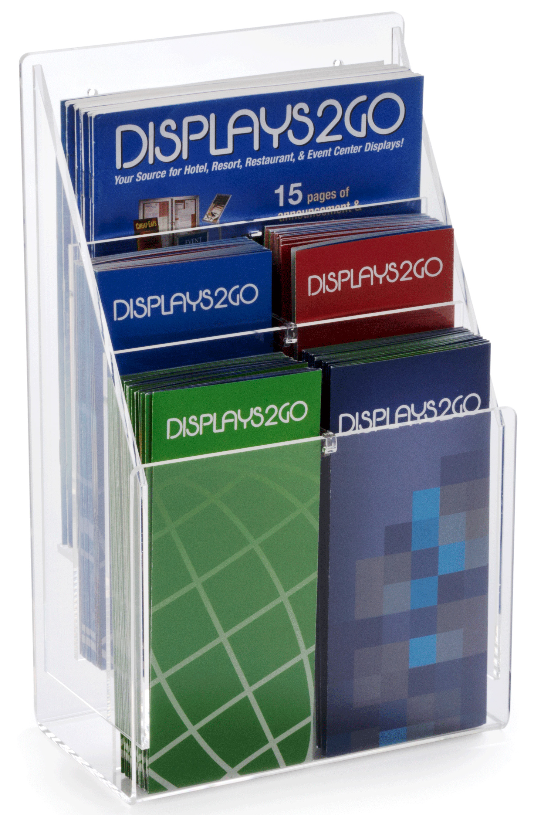 Acrylic Literature Holder, 4"/8.5"w, Wall or Tabletop, Adjustable Pockets - Clear - Image 2