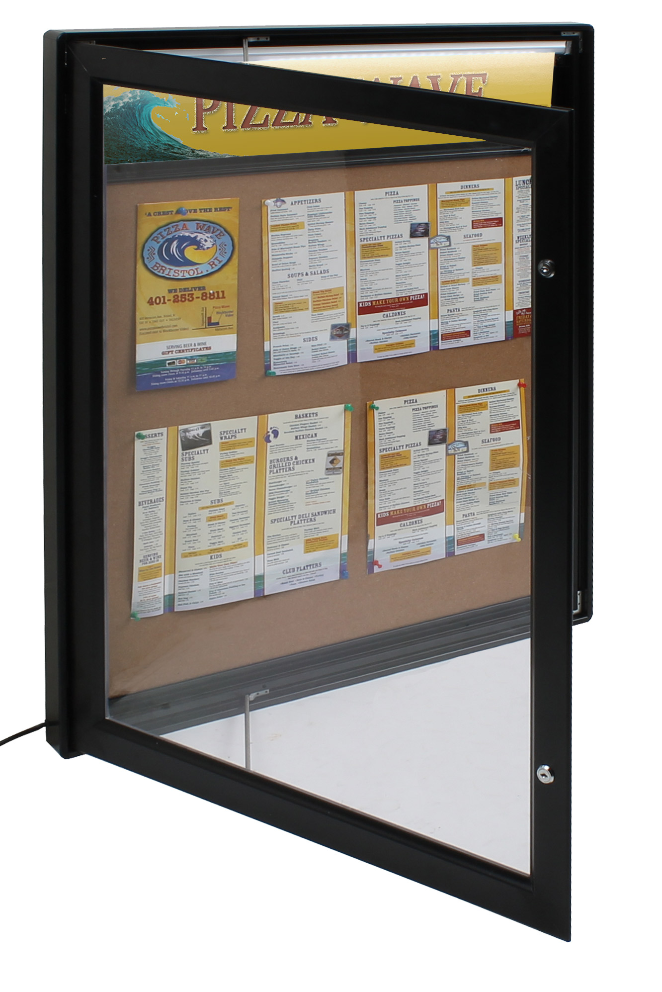 26 x 36 Enclosed Cork Board for Outdoors, Illuminated, with Locking Door - Black - Image 2