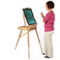 This painting easel features a storage drawer to hold art supplies.