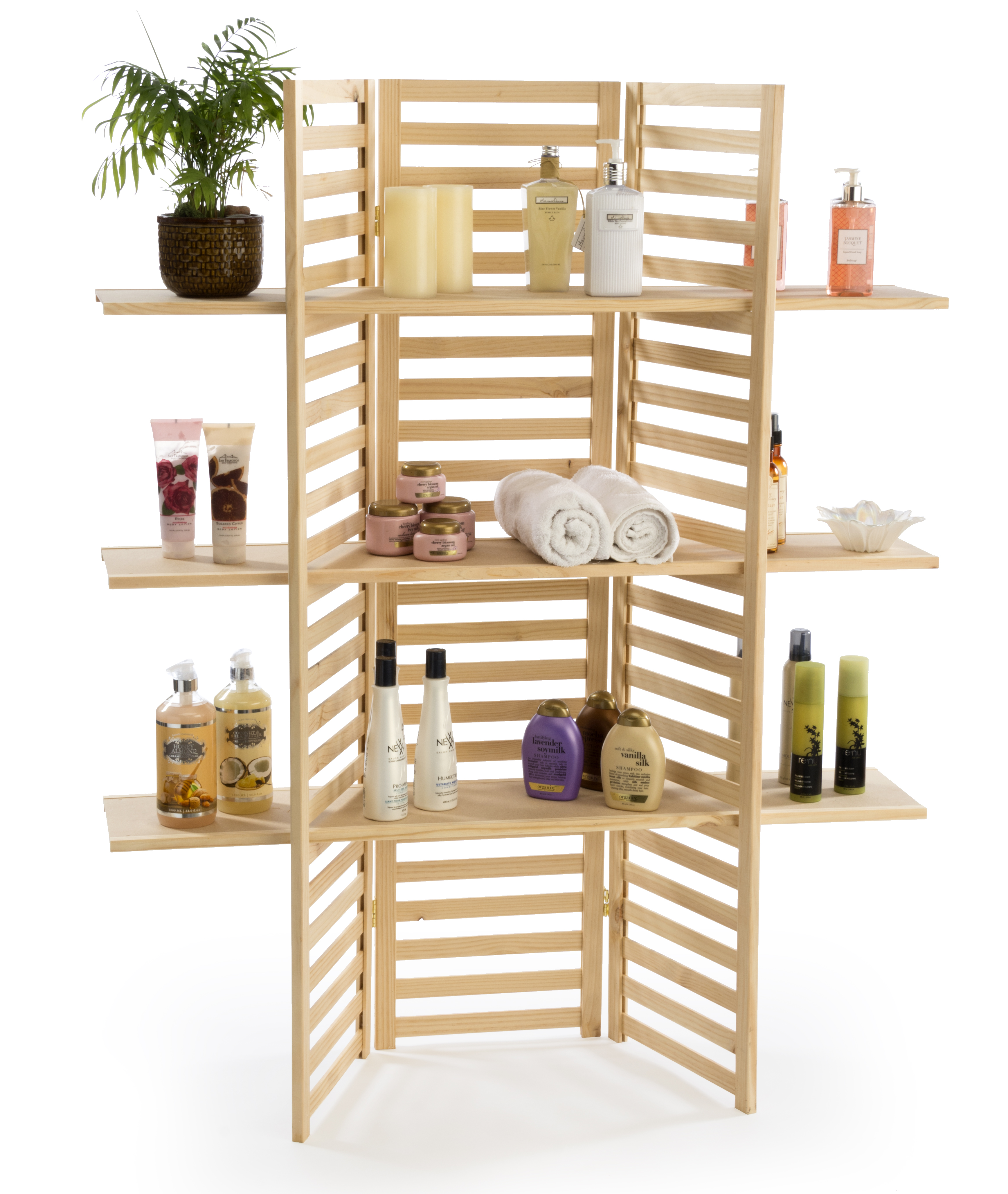Wooden Display Rack | 3-Tier Folding Panels in Natural Pine | Displays2Go