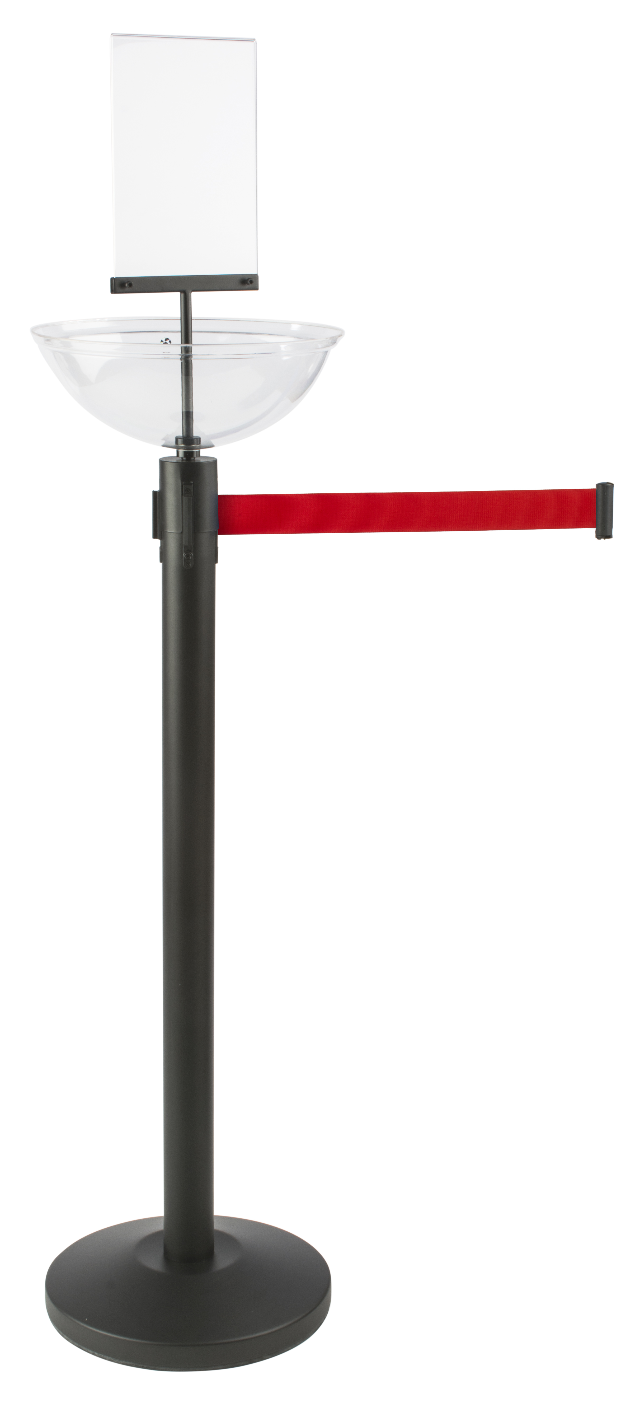 Standy Post Red Stanchion Post with Bin | Black Powder Coated Steel | Displays2Go