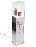 52.5 inch tall x 11.75 inch wide laminate lighted custom display pedestal with silver base