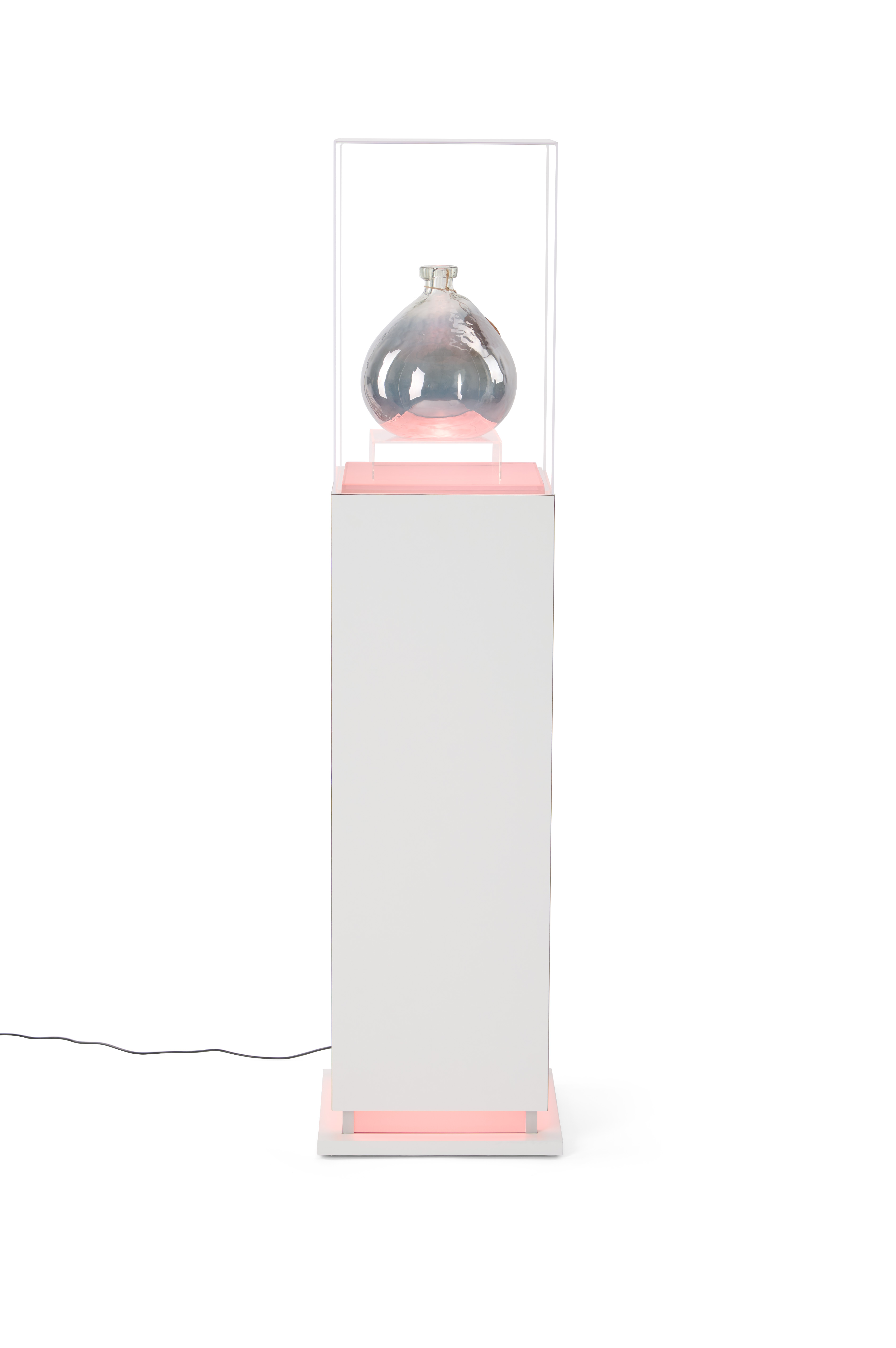 17" Pedestal Display Case with Acrylic Cover, Interior Lights - Black or White - Image 2