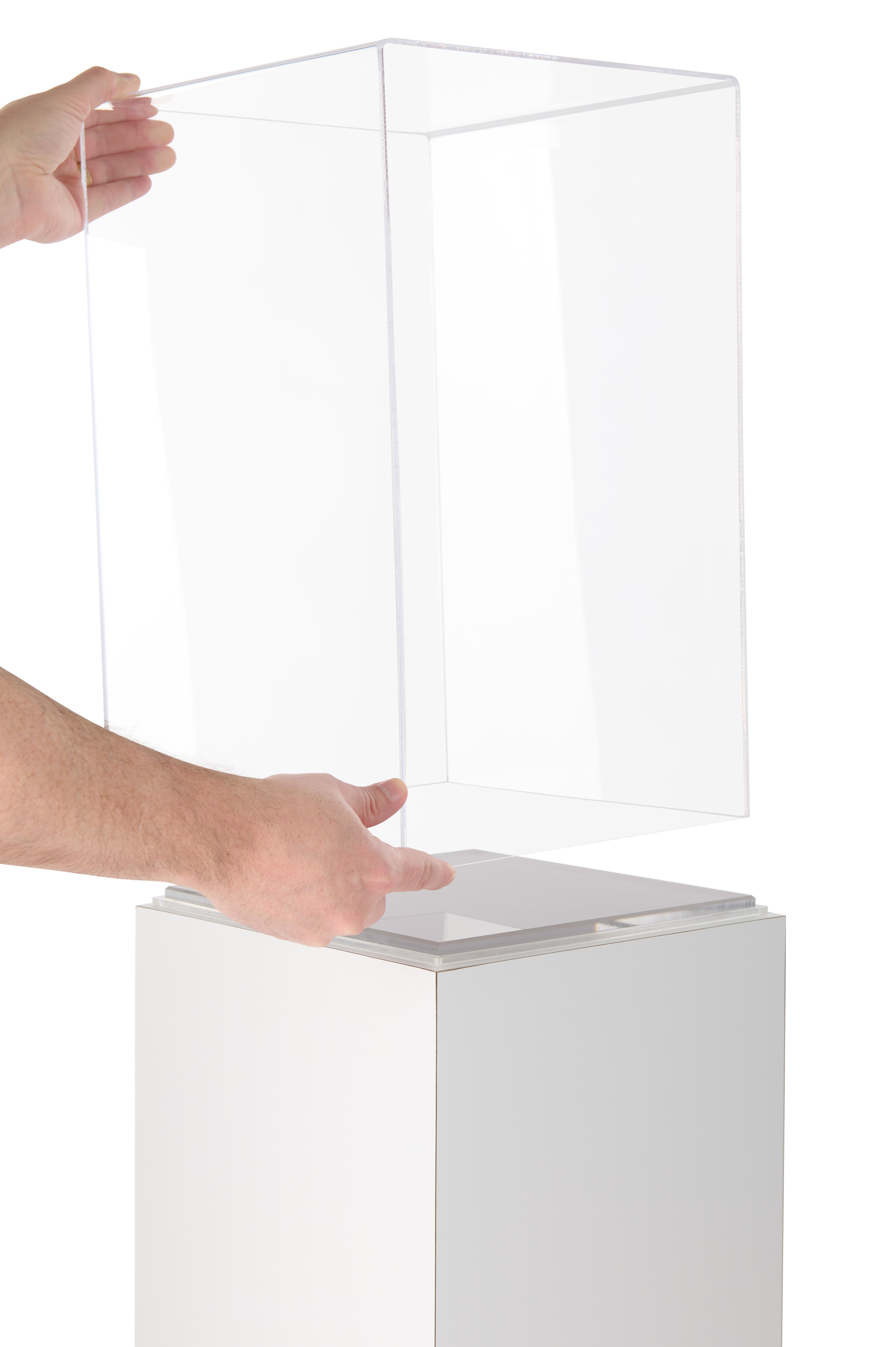 17" Pedestal Display Case with Acrylic Cover, Interior Lights - Black or White - Image 3