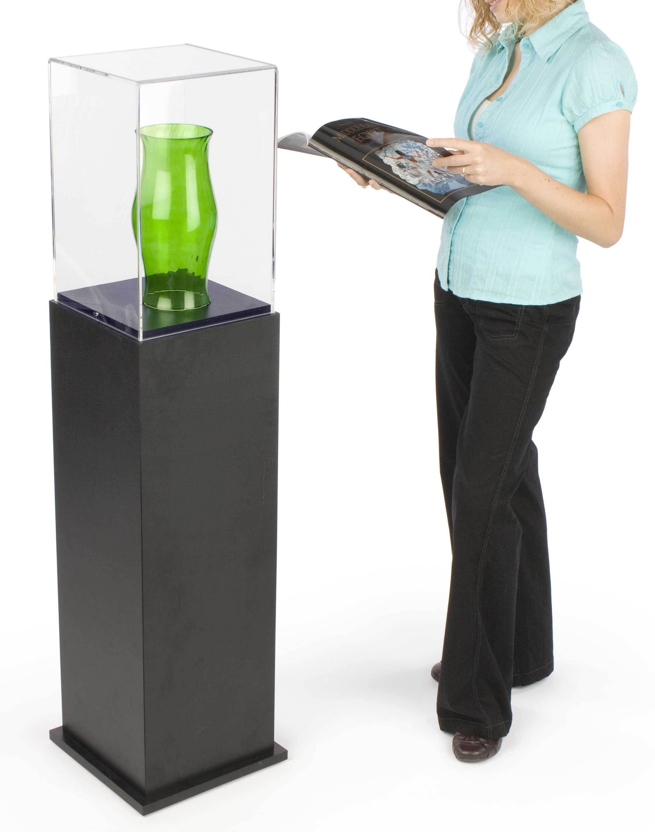 13"w Pedestal Display Case, Locking Acrylic Top - Black - Image 3