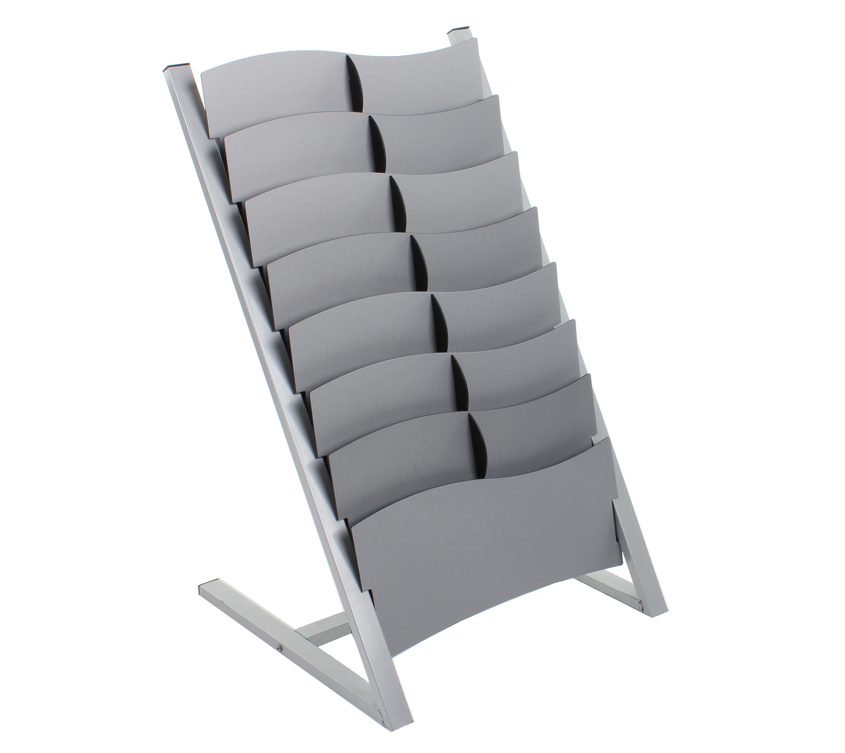 Magazine Rack Closed 7 or 14 Pocket Adjustable Magazine Rack - Silver | Displays2Go