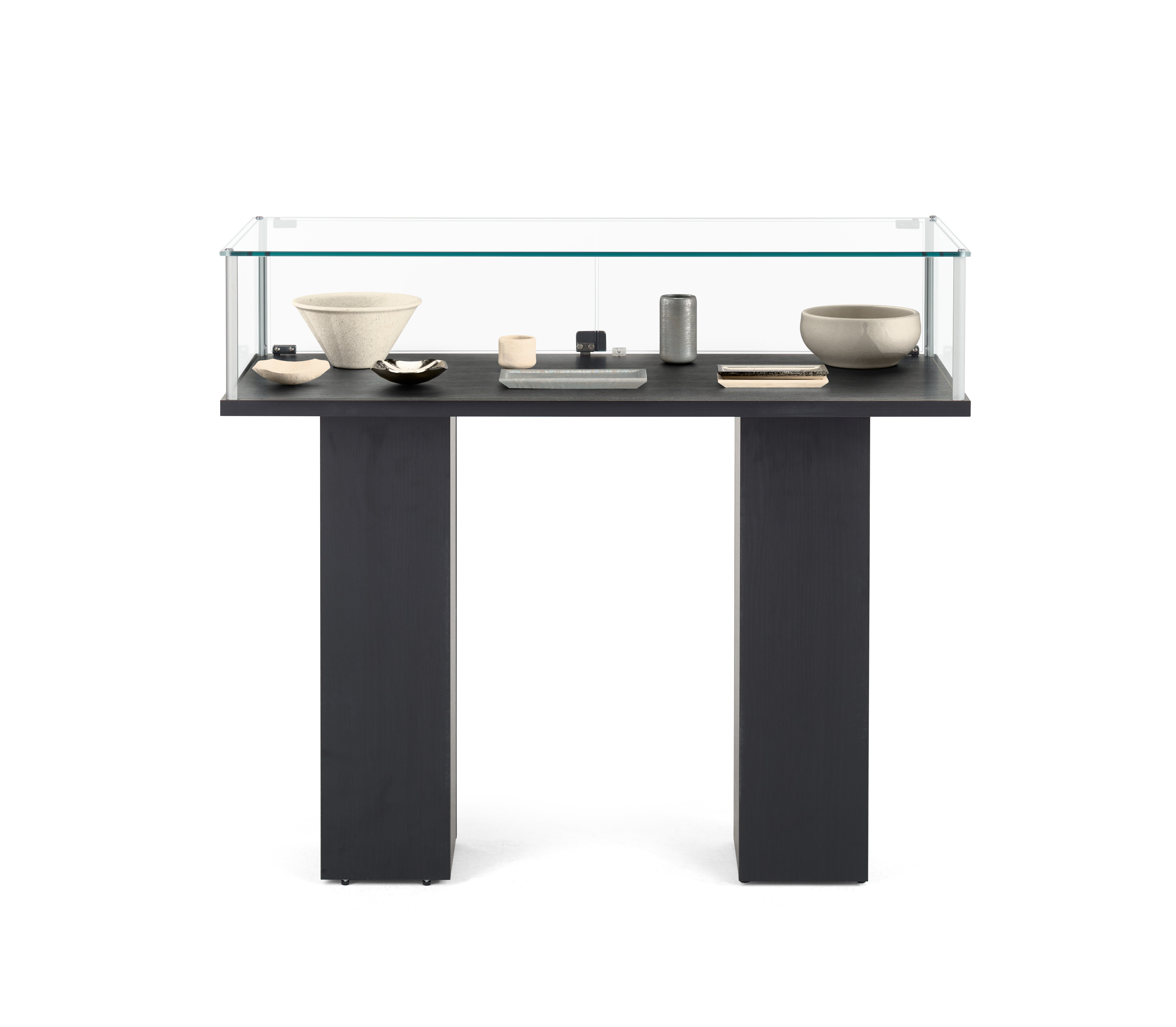 Floor Standing Pedestal, 16" Hexagon Top with Electroplated Gold Base - Black - Image 2