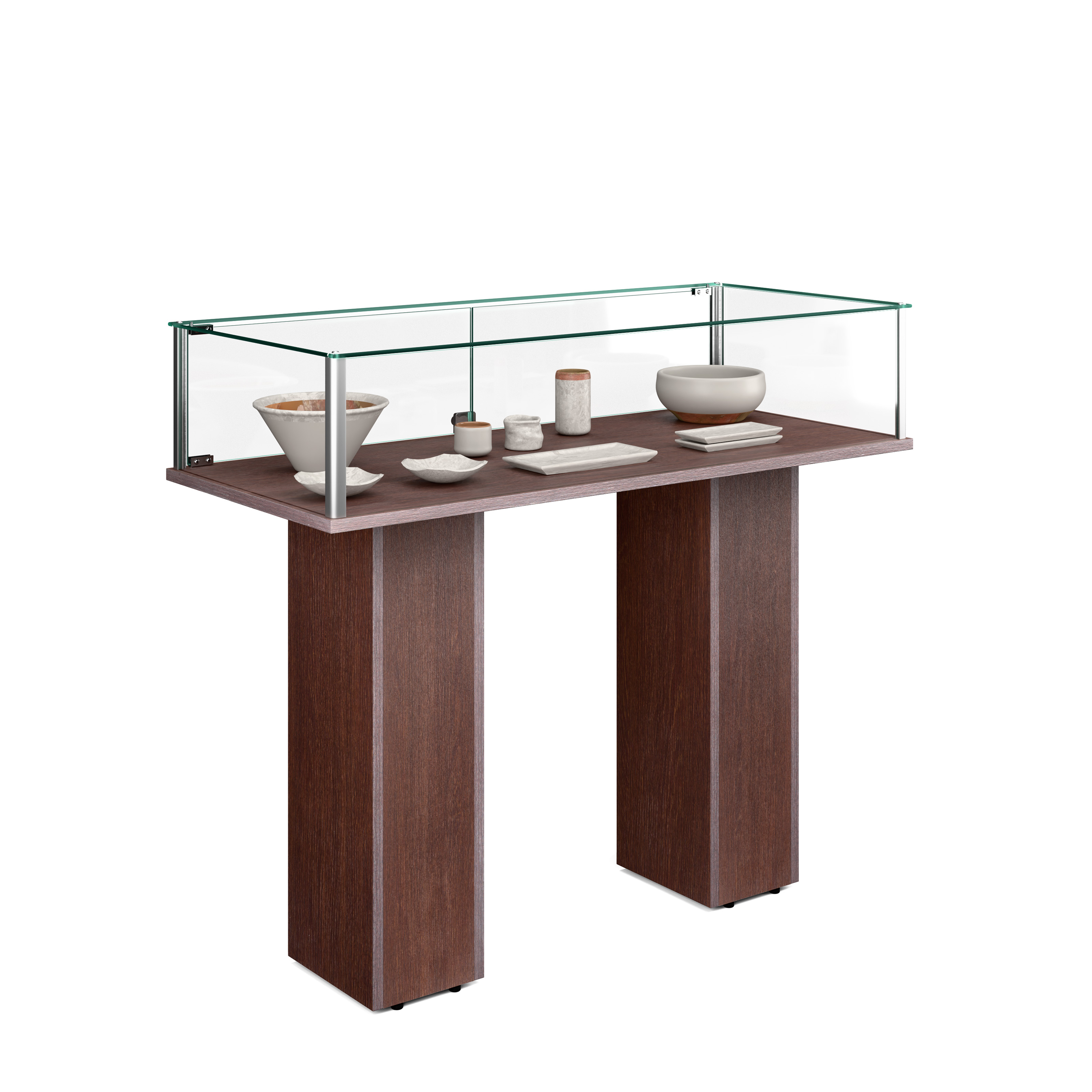 Commercial Display Case Glass Panels, Wenge Veneer Finish Displays2go
