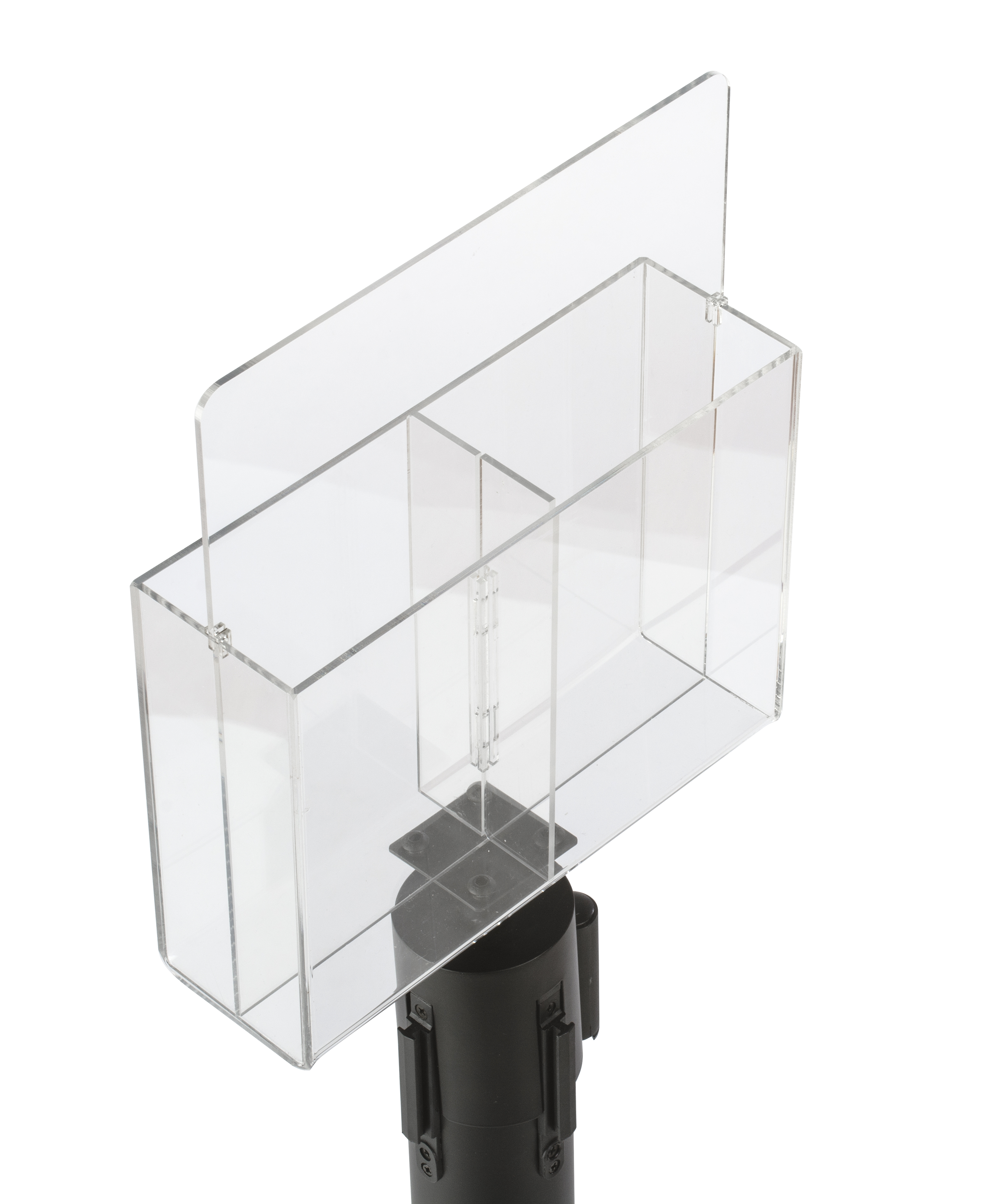 Library Post Hardware Black Stanchion & Post with Literature Holder | 2-4 Pockets | Displays2Go