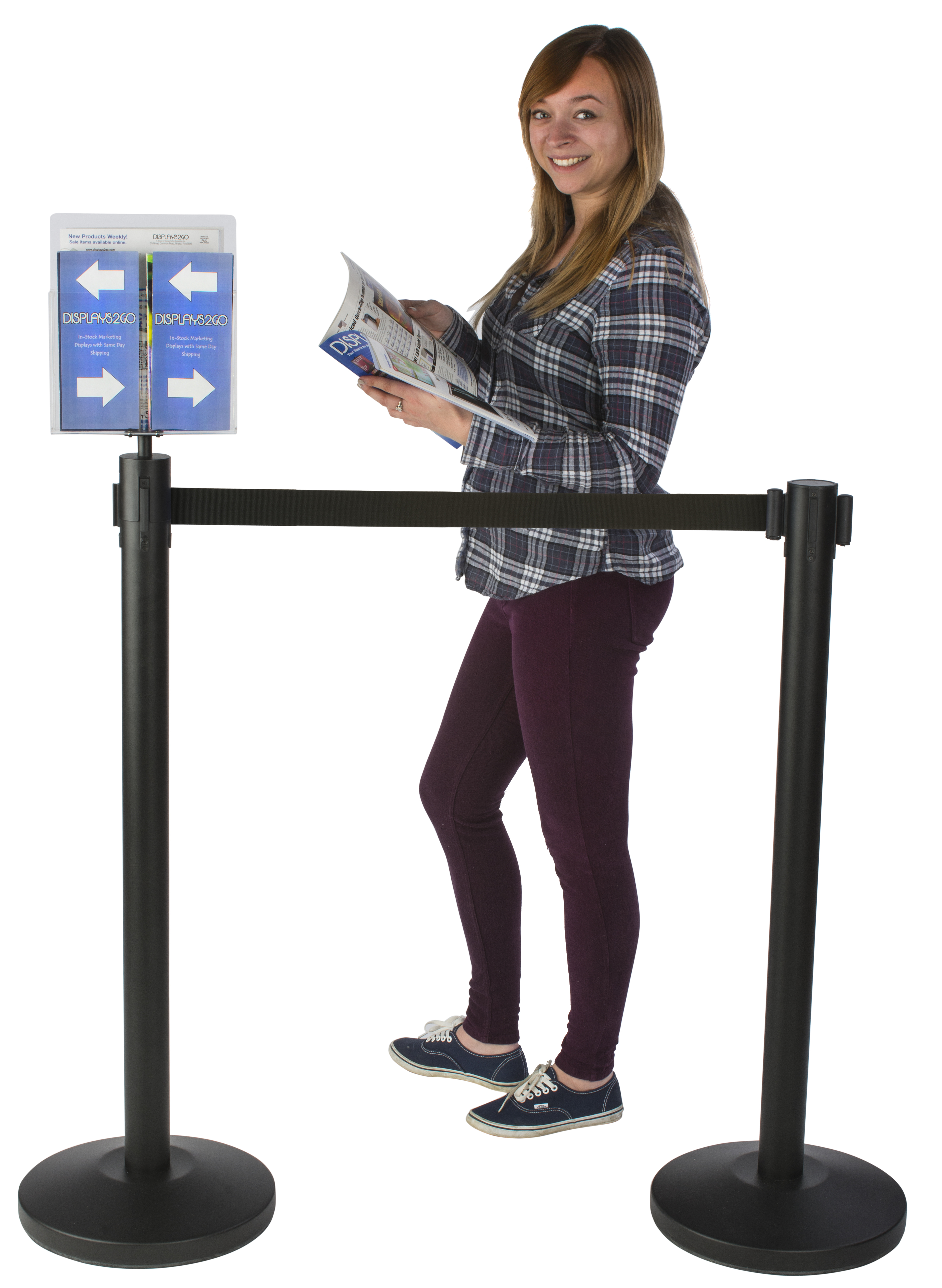 Standy Post Black Stanchion & Post with Literature Holder | 2-4 Pockets | Displays2Go