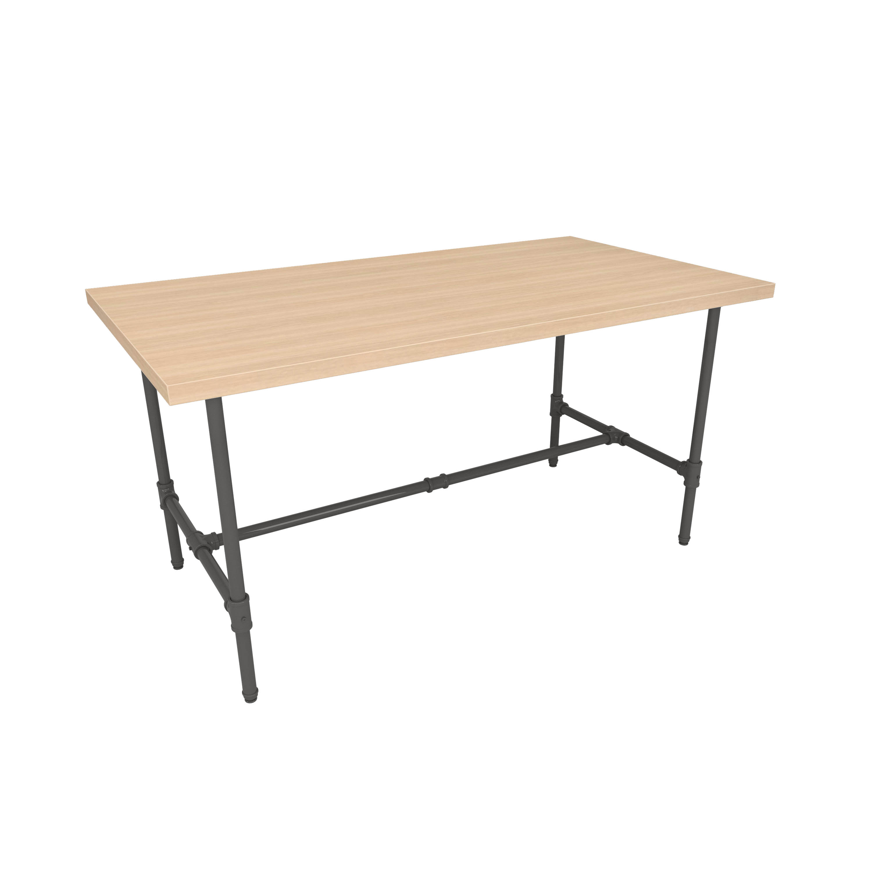 Set of 2 Wooden Pipeline Nesting Tables, Rectangular, Steel Legs - Oak/Gray - Image 3