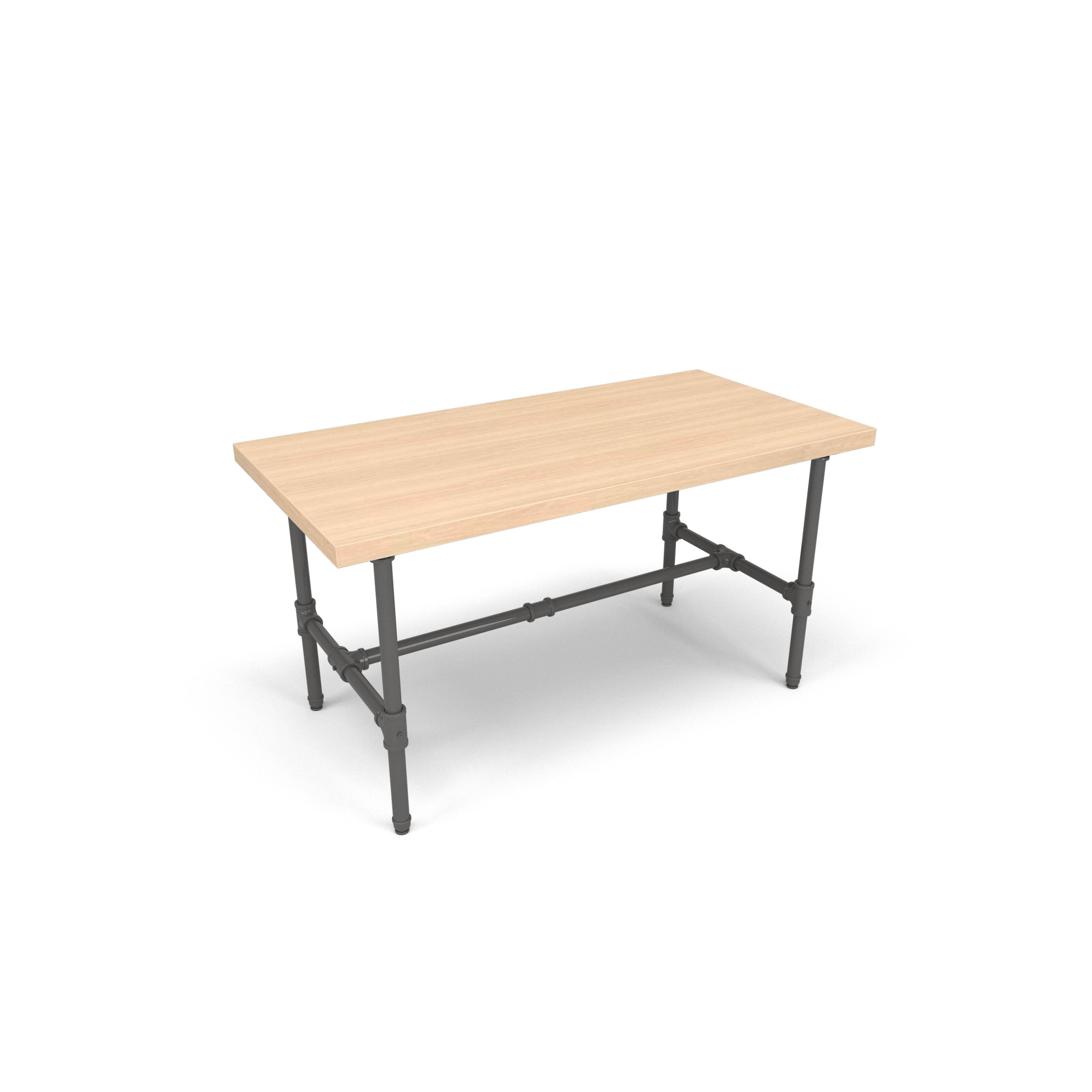 Set of 2 Wooden Pipeline Nesting Tables, Rectangular, Steel Legs - Oak/Gray - Image 4