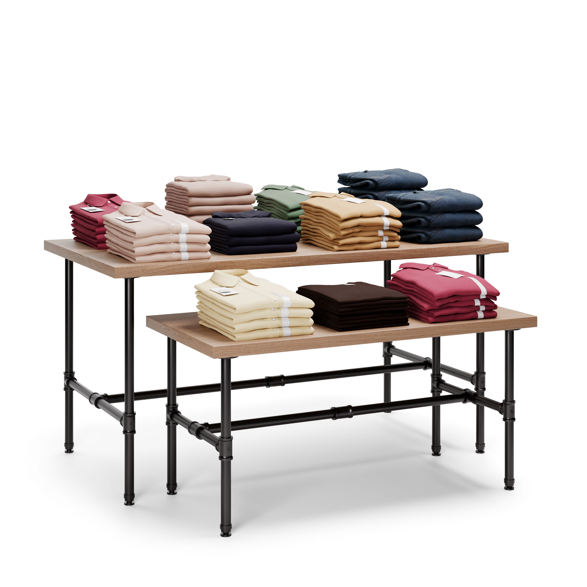 Set of 2 Wooden Pipeline Nesting Tables, Rectangular, Steel Legs - Oak/Gray - Image 2