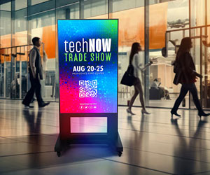 Exterior-rated direct view LED sign located outside a convention center