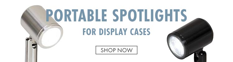 Portable spotlights for display cases