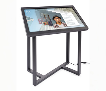 Touch screen digital floor standing kiosk with geometric base