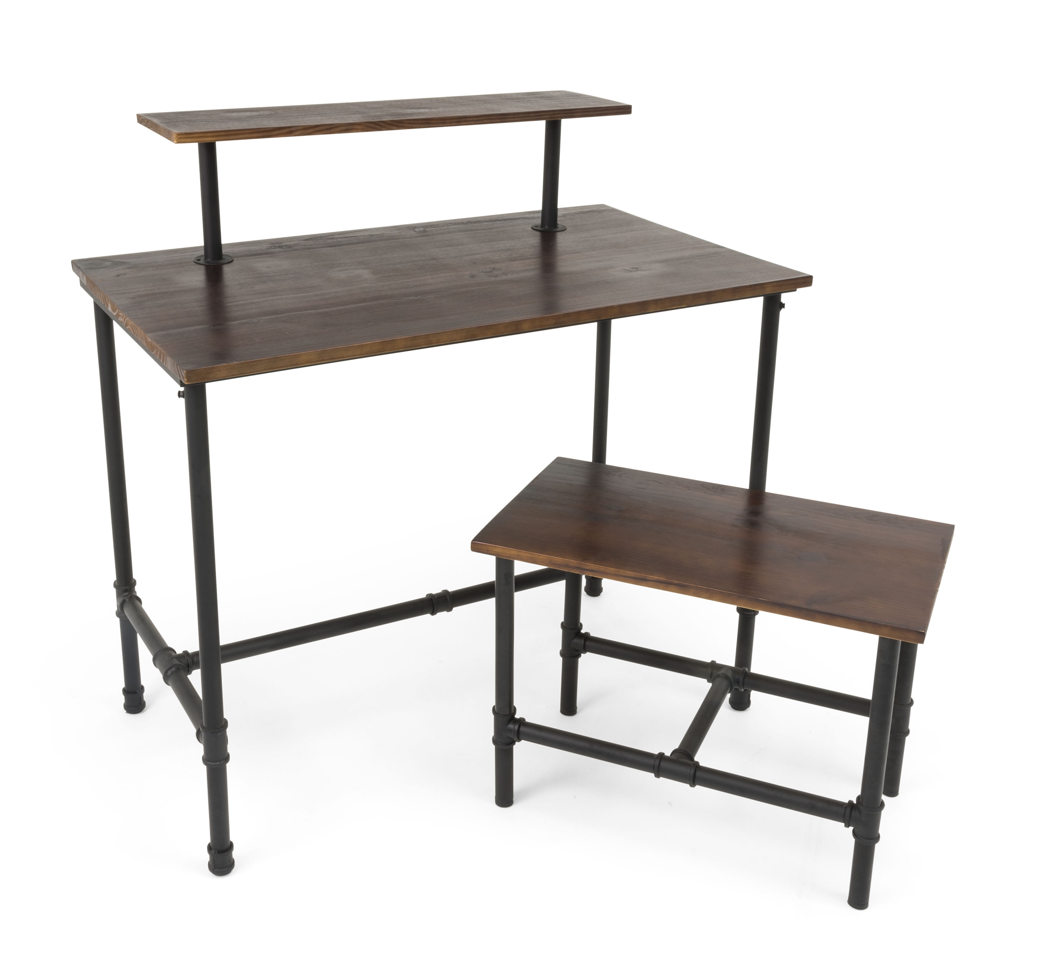 Set of 2 Wooden Pipeline Nesting Tables, Rectangular, Metal Legs – Dark Brown - Image 2