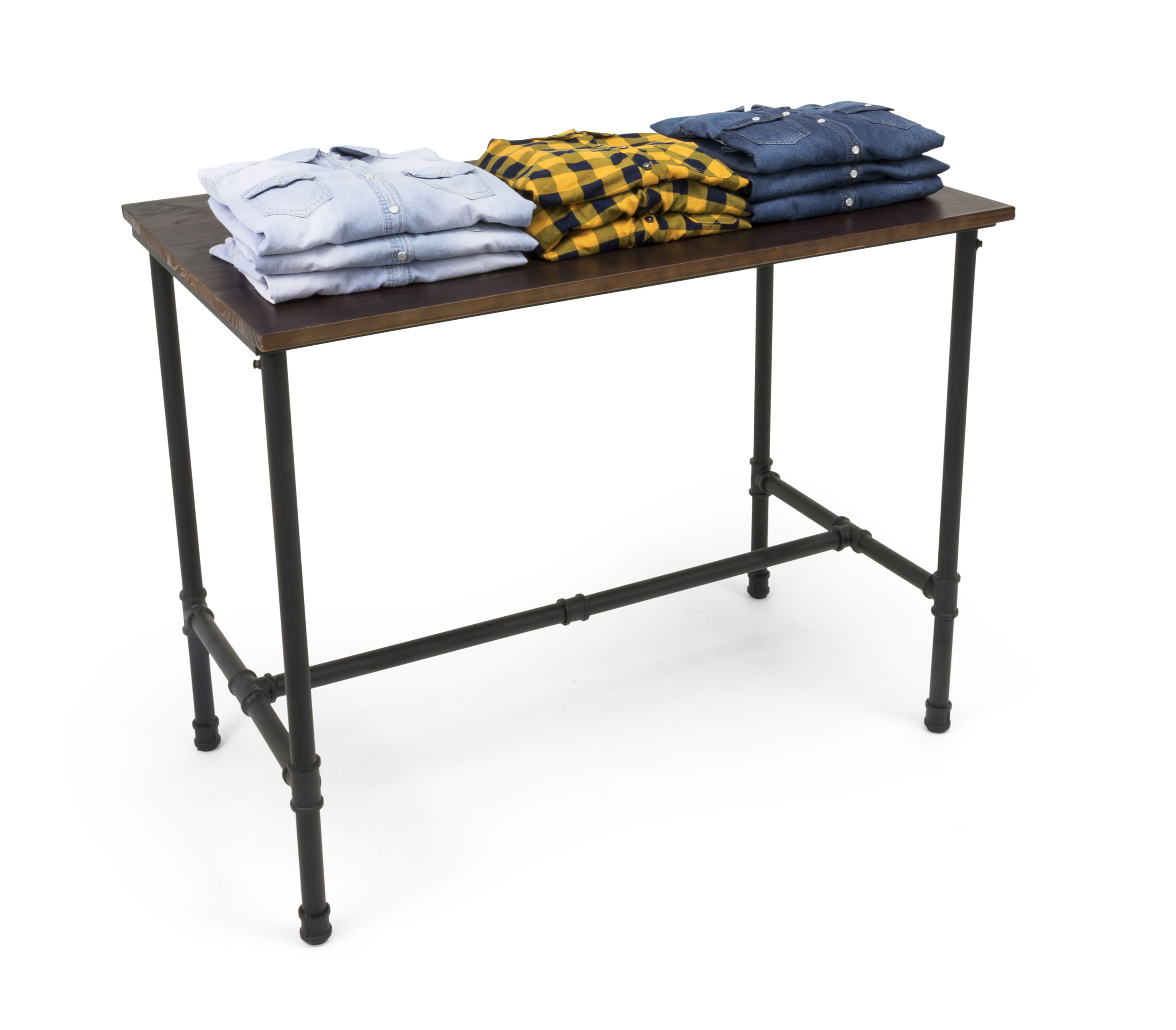 Wooden Pipeline Nesting Table, Rectangular, Metal Legs – Dark Brown - Image 4