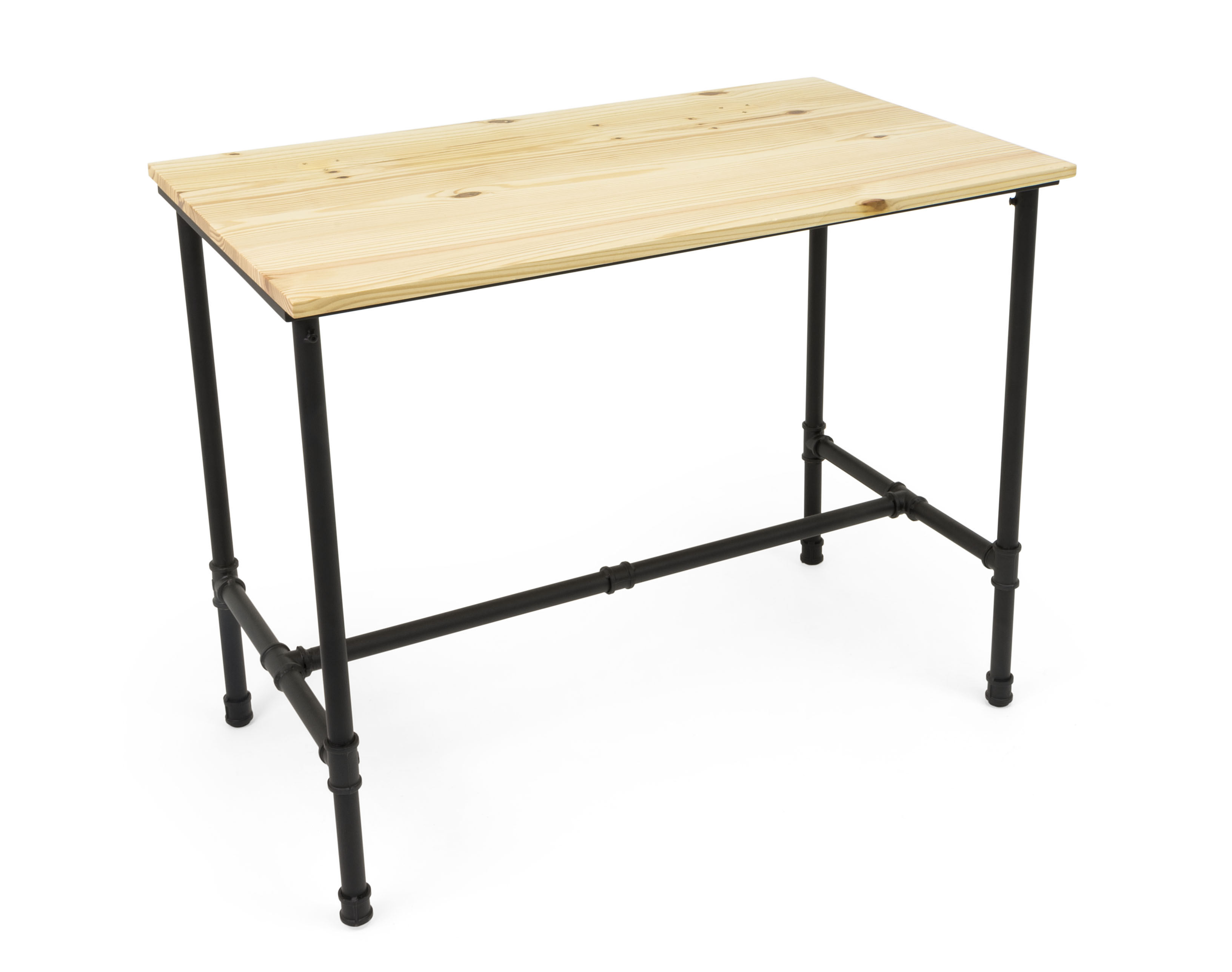 Wooden Pipeline Nesting Table w/ Removable Shelf, Rectangular, Metal Legs – Natural - Image 2