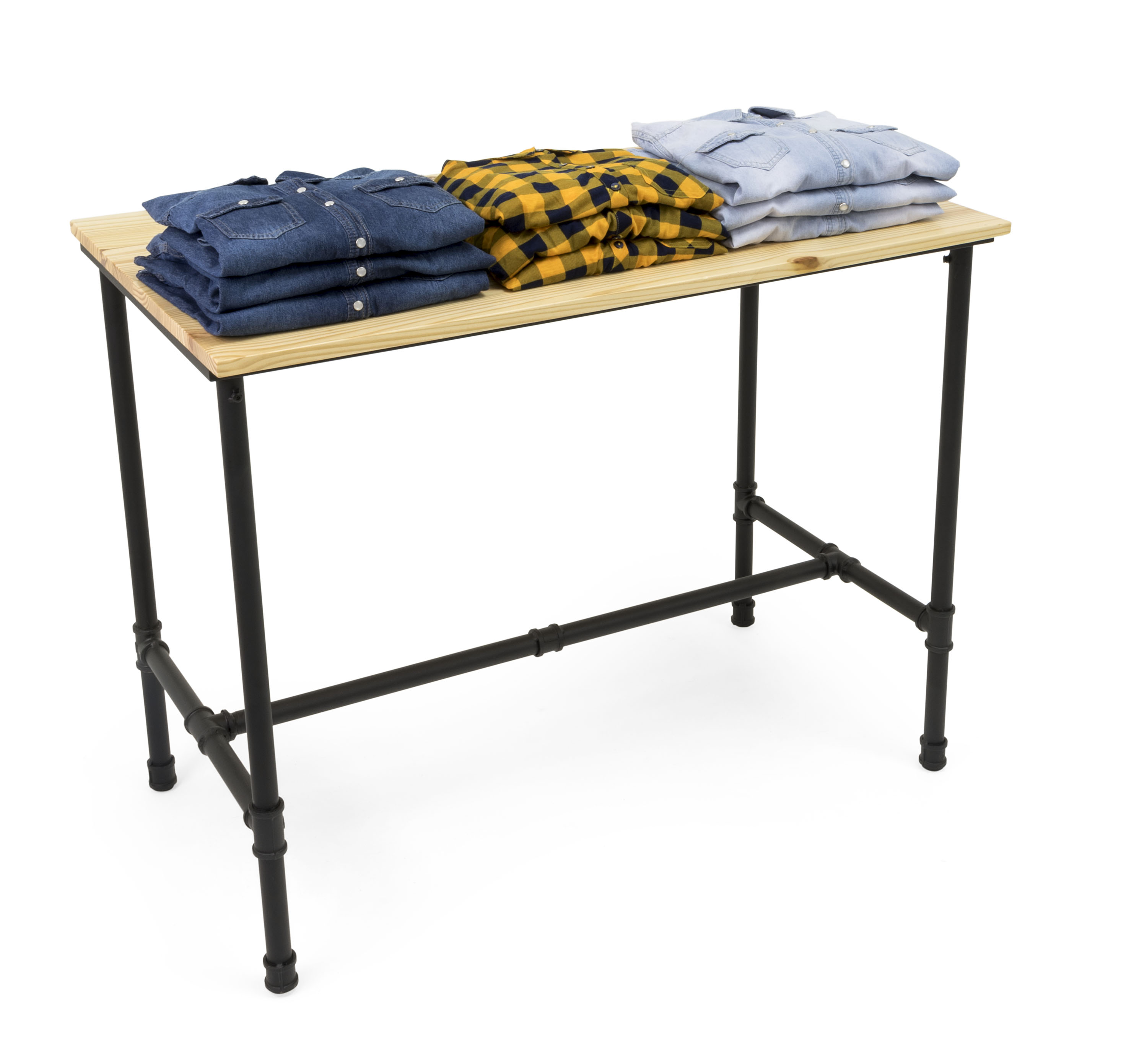 Wooden Pipeline Nesting Table w/ Removable Shelf, Rectangular, Metal Legs – Natural - Image 4