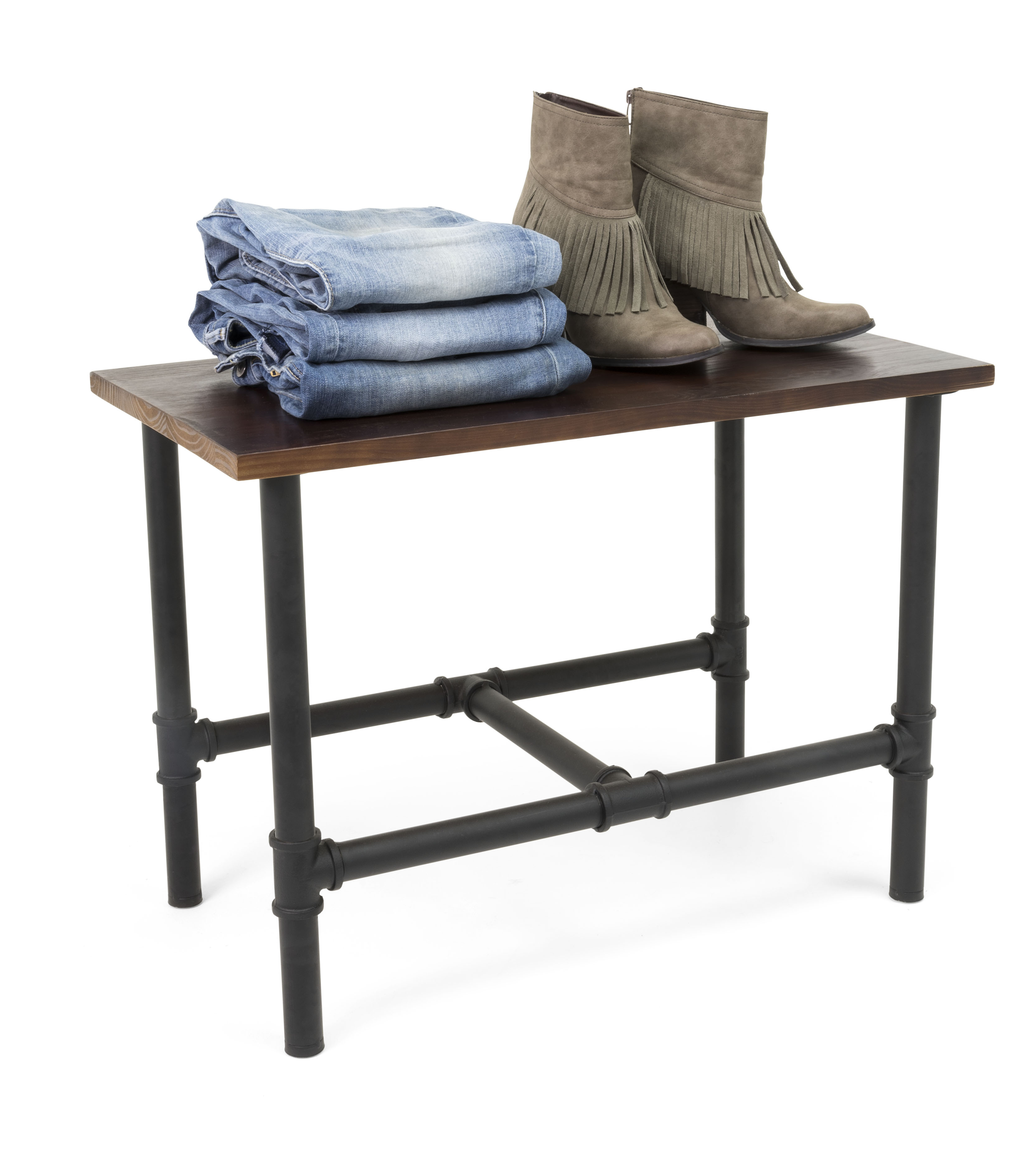 Wooden Pipeline Nesting Table, Rectangular, Metal Legs – Dark Brown - Image 2