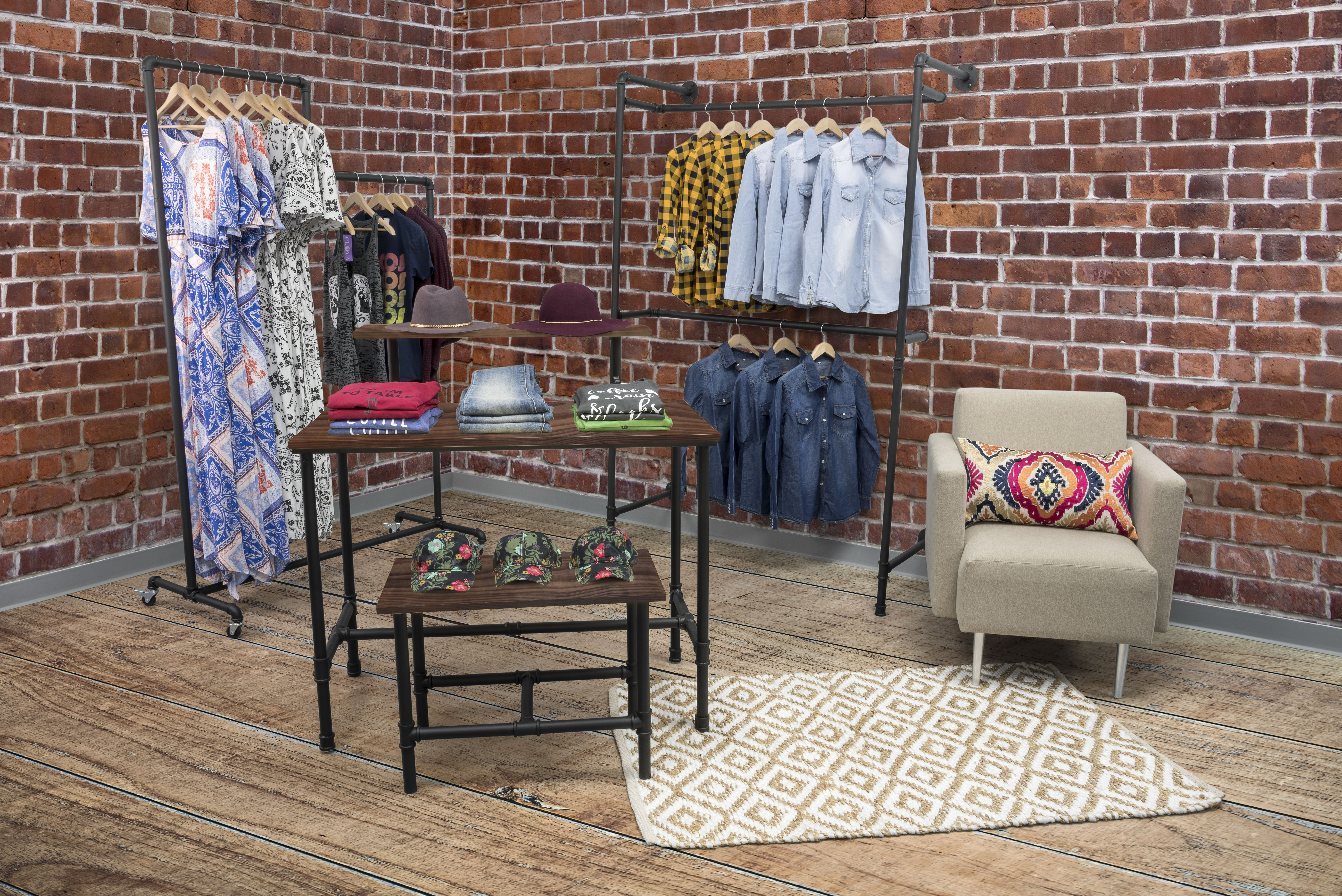 Wooden Pipeline Nesting Table, Rectangular, Metal Legs – Dark Brown - Image 4