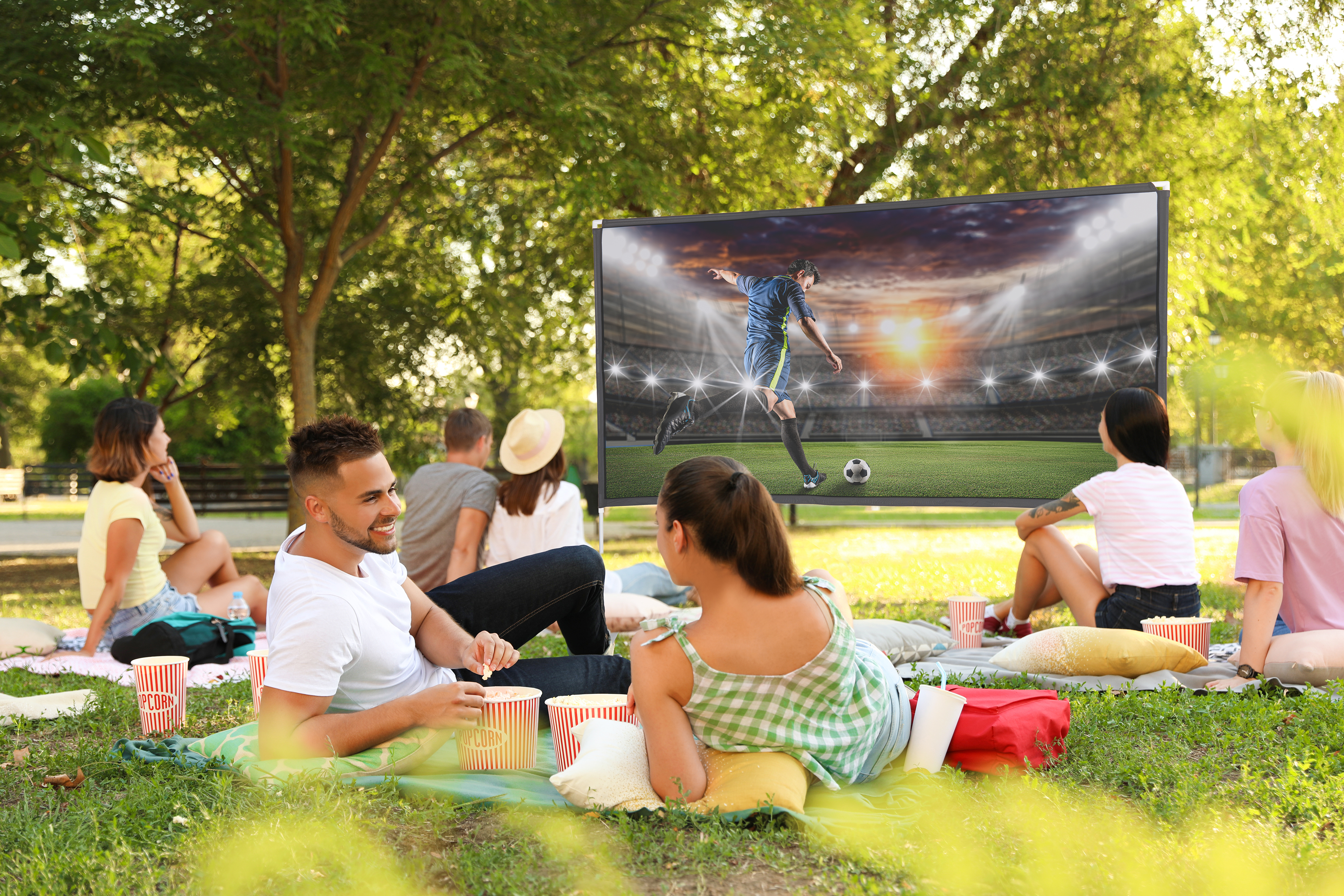 88 x 78 Projector Screen w/ Outdoor Stand & Ground Stakes, 100 in. Diagonal - White - Image 6