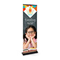 Premium wide base retractable banner stand comes preassembled