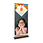 Premium wide base retractable banner stand with single sided graphic panel