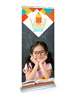 Custom printed 33"W silver wide base premium banner stand