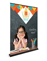 Premium wide base retractable banner stand for floor standing placement
