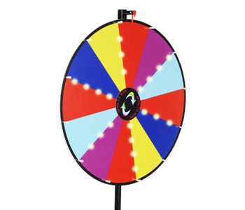 Prize wheel with lights and multi-color panels.