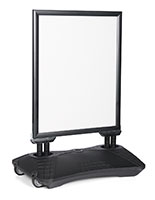 Outdoor sign comes with coordinating black base and dual snap frame