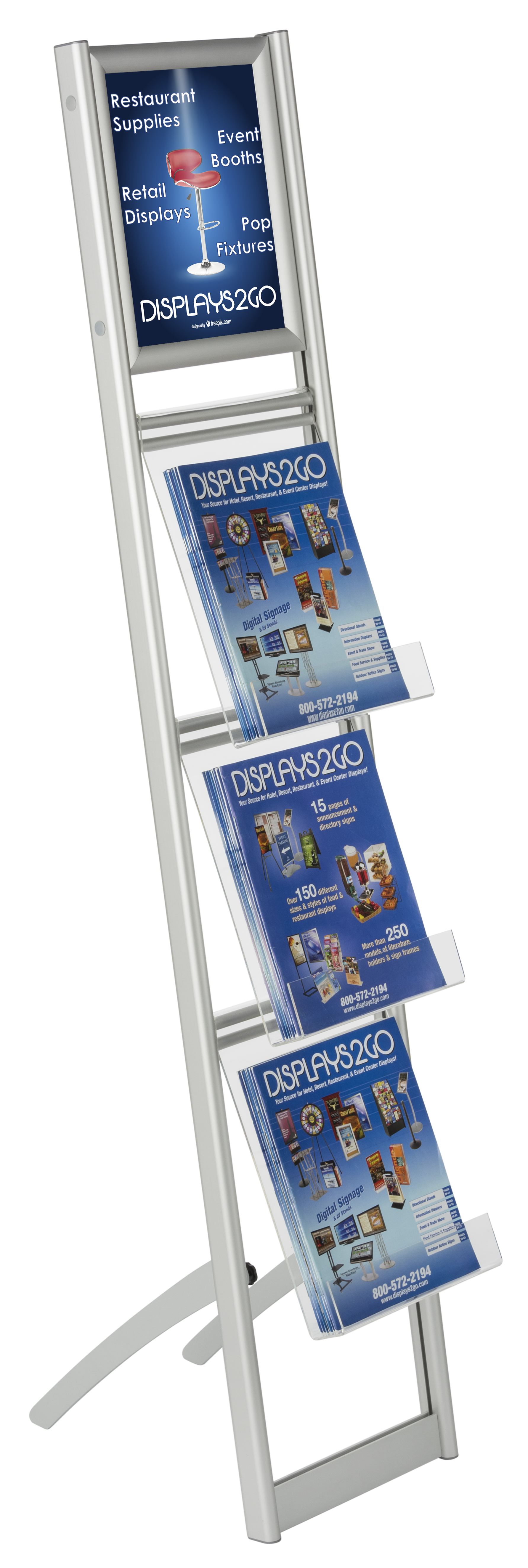 Small Magazine Display Case Collapsible Magazine Stand | Silver Frame & Clear Pockets | Displays2Go