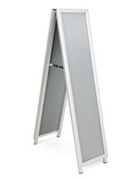 Portable snap edge A-frame sign with locking spreader hardware