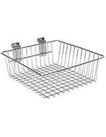 Slatwall basket with weight capacity of 35 lbs.