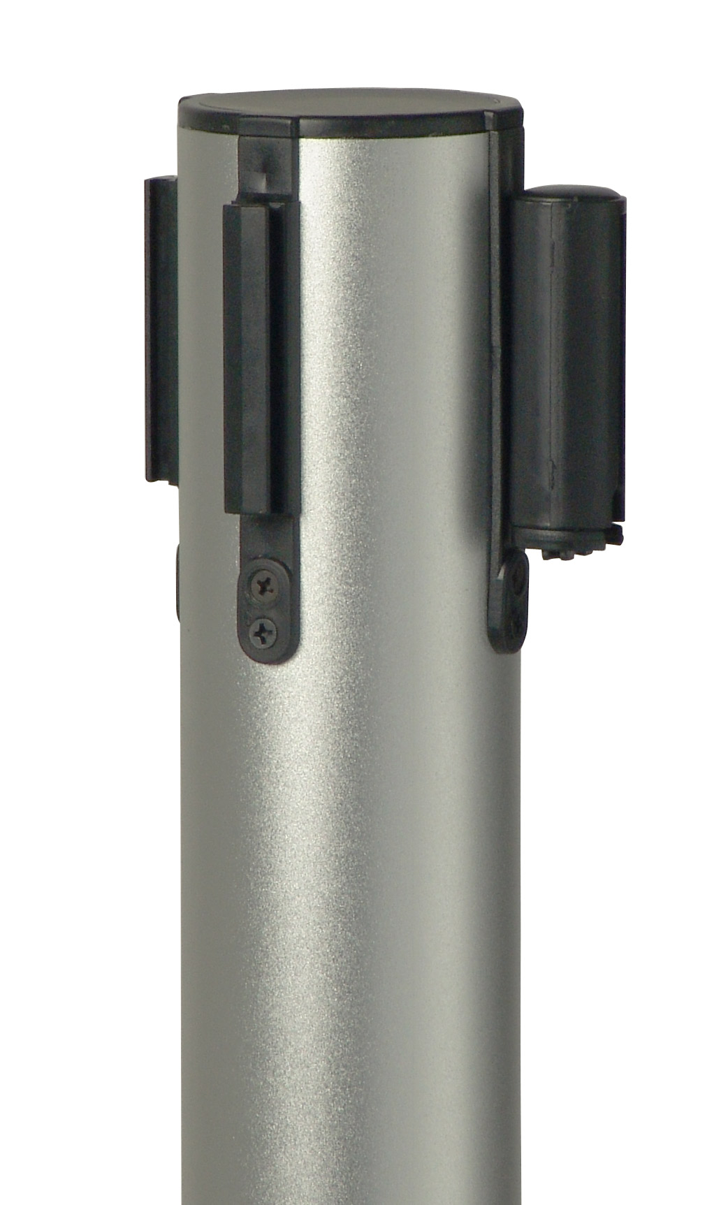 QueuePole.Economy 41.5" Silver Stanchion Post with 6.5' Gray Retractable Belt - Image 2