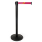 41.5-inch high pink barrier retractable belt stanchion with 2-color printing and black post