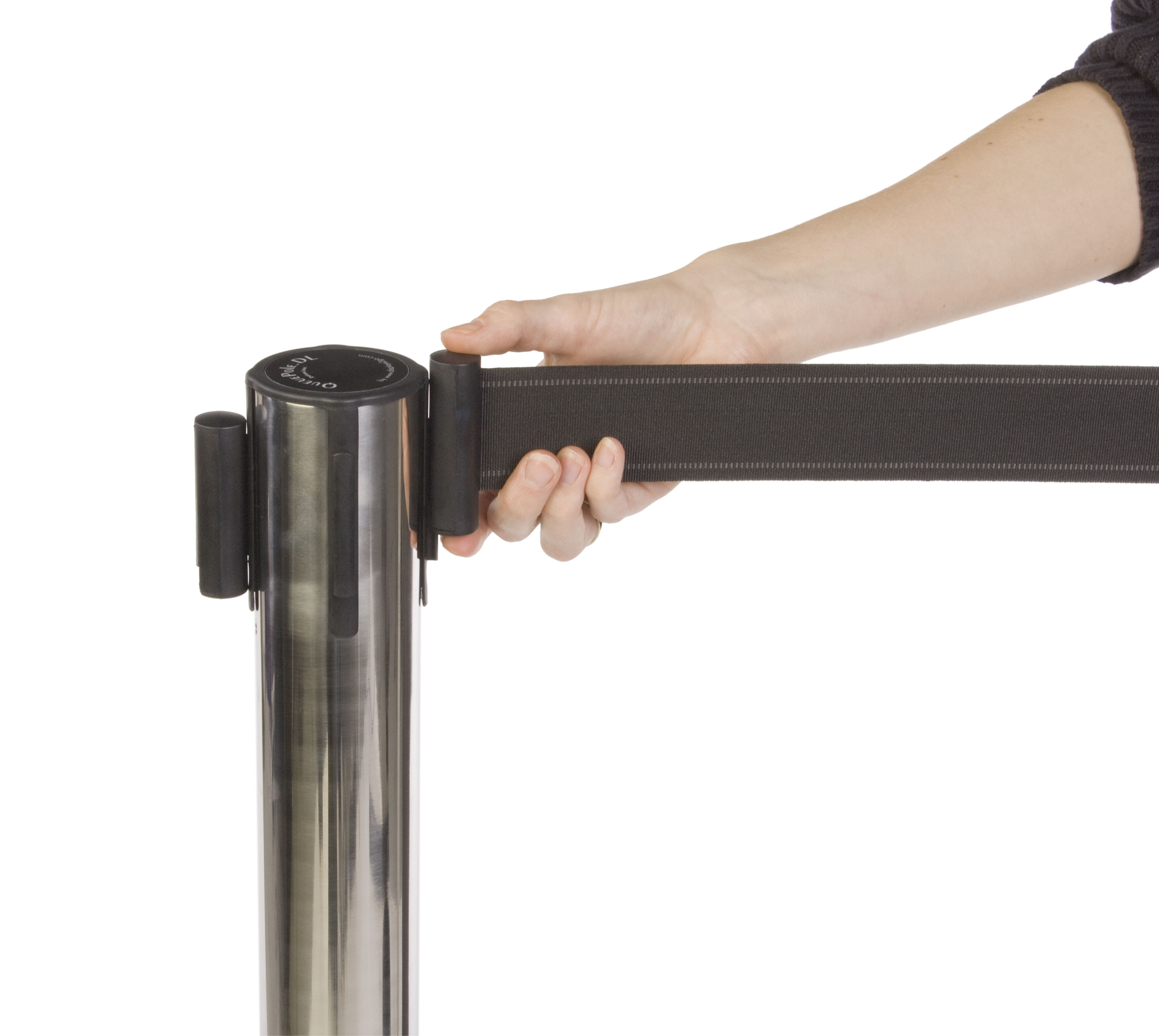 QueuePole.Deluxe Round 40" Stanchion Post with 9.5' Black Retractable Belt - Chrome - Image 2