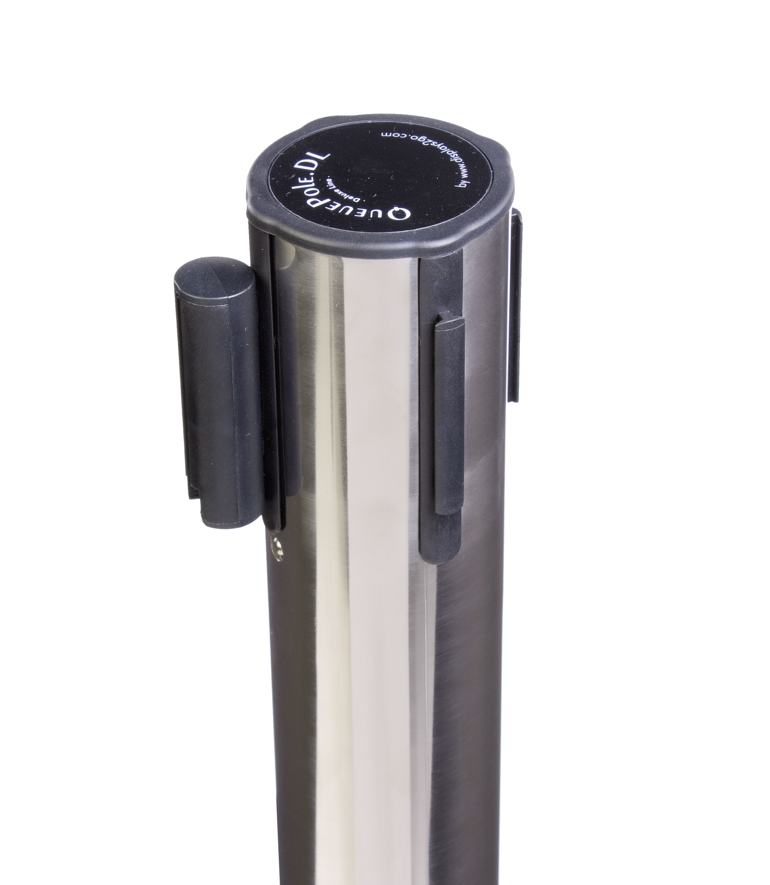 QueuePole.Deluxe Round 40" Stanchion Post with 9.5' Black Retractable Belt - Chrome - Image 3