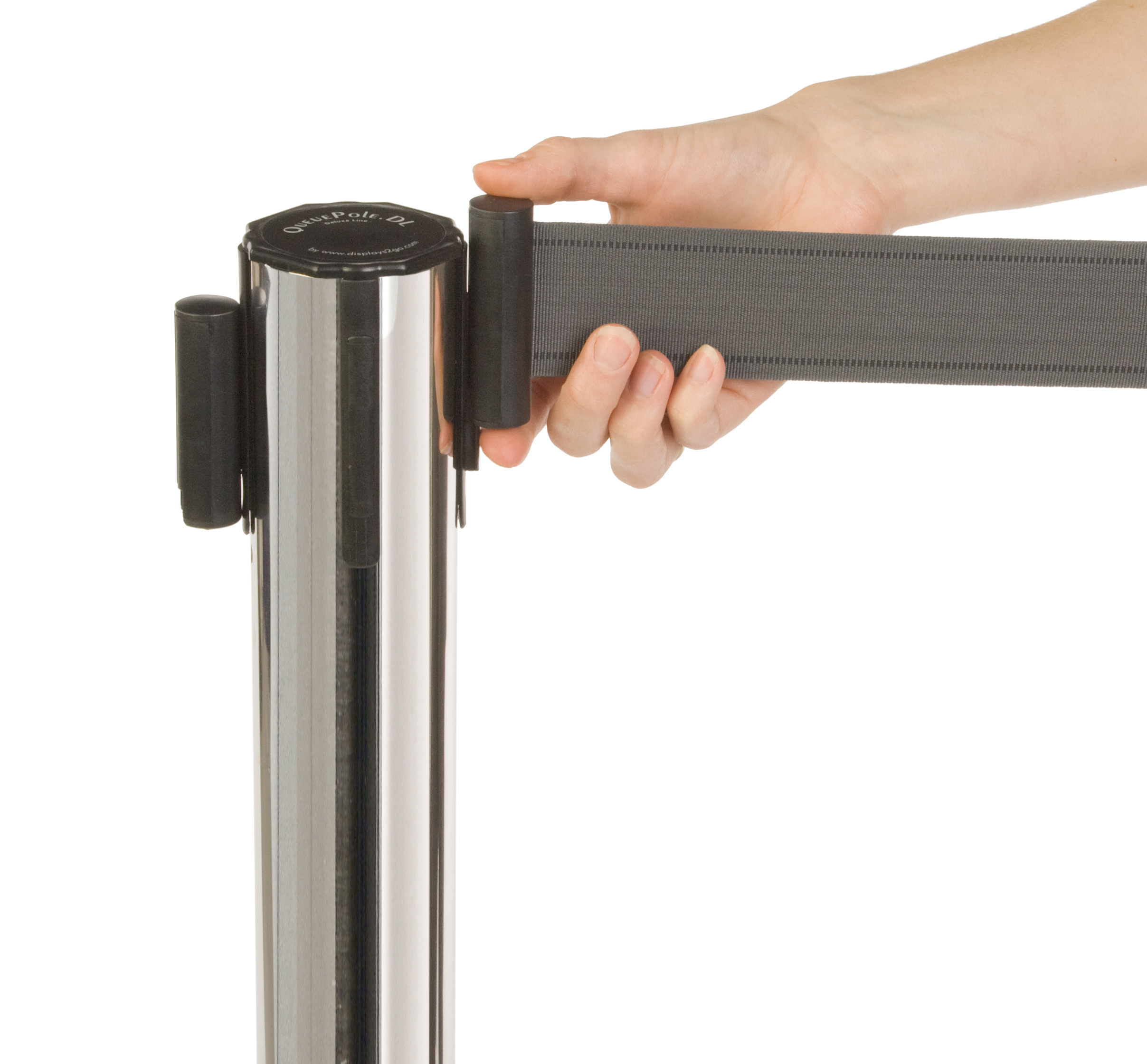 QueuePole 40" Stanchion Post with 9.5' Gray Retractable Belt - Chrome - Image 3