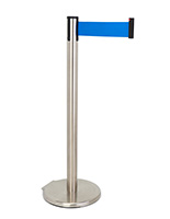 These retractable belt stanchions have a brushed silver finish 