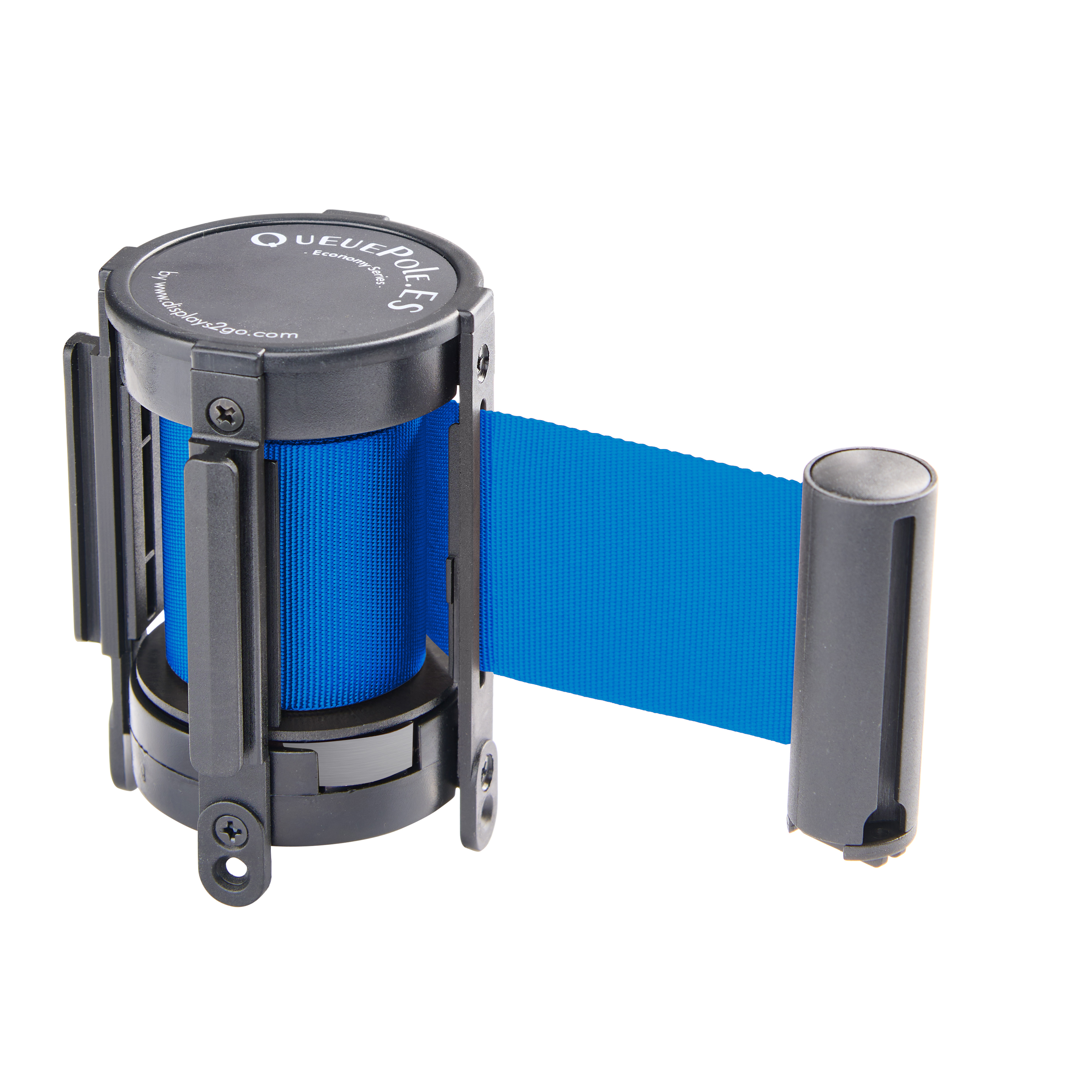 QueuePole.Economy 41.5" Black Stanchion Post with 6.5' Blue Retractable Belt - Image 2